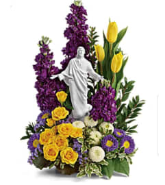 Jesus in Spring Garden. An arrangement by Avenue Flowers and Gifts.