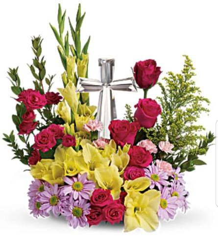 Crystal Cross Summer Garden. An arrangement by Avenue Flowers and Gifts.