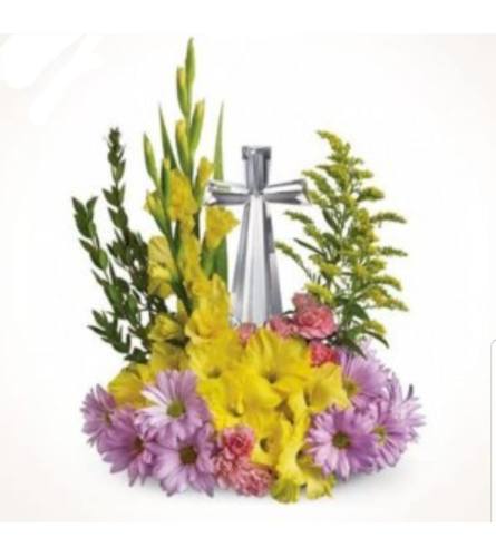 Crystal Cross Sincere Sympathy. An arrangement by Avenue Flowers and Gifts.