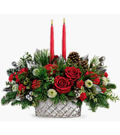 Silver and Red Stunning Centerpiece. An arrangement by Avenue Flowers and Gifts.