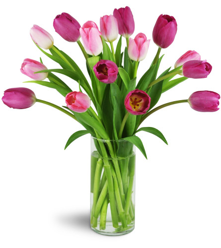 Perfect Pink Tulips™ - Deluxe. An arrangement by Avenue Flowers and Gifts. Featuring a stunning assortment of tulips in all shades of pink...