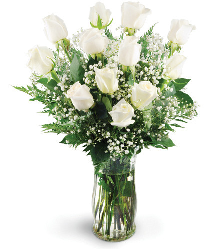 Dozen White Roses. An arrangement by Avenue Flowers and Gifts. A dozen white roses are beautifully arranged with soft baby's breath and lush...