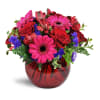 Forever Smitten™ - Standard. An arrangement by Avenue Flowers and Gifts. Fuchsia mini Gerbera daisies are romantically arranged with red roses,...