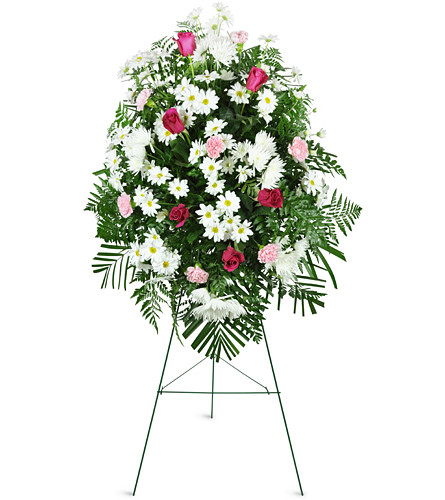 Fond Remembrance Standing Spray. An arrangement by Avenue Flowers and Gifts. Daisies, Fuji mums, carnations, and fuchsia roses are gracefully...