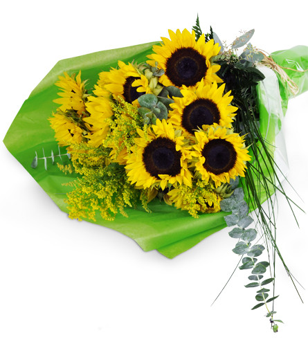 Armful of Sunshine™. An arrangement by Avenue Flowers and Gifts. Sunflowers, eucalyptus, and assorted greens are freshly wrapped and ready to be...