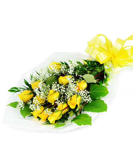 Perfect Wrapped Long-Stemmed Yellow Roses. An arrangement by Avenue Flowers and Gifts. A dozen long-stemmed yellow roses are wrapped and tied with...