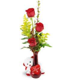 Rose Trio™ with Love Bear. An arrangement by Avenue Flowers and Gifts.