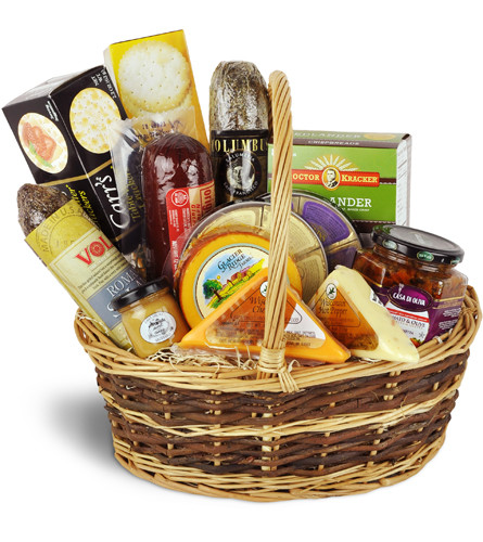 Premium Gourmet Meat and Cheese Basket. An arrangement by Avenue Flowers and Gifts. This mouthwatering basket includes three assorted...