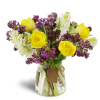With Tulips on Top™ - Standard. An arrangement by Avenue Flowers and Gifts. Sunny yellow tulips and fragrant lilacs and hyacinth are arranged in...