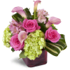 Peek of Chic™ - Premium. An arrangement by Avenue Flowers and Gifts. Hot-pink roses, green hydrangea, and pink Peruvian lilies are accented with...