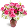 Sweet on You Bouquet™ - Premium. An arrangement by Avenue Flowers and Gifts. Hot pink roses are arranged with delicate white stock and charming...