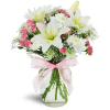 Little Sweetheart - Deluxe. An arrangement by Avenue Flowers and Gifts. Pink spray roses, white chrysanthemums, and baby's breath are expertly...