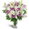 Sweet as Sugar Bouquet™ - Deluxe. An arrangement by Avenue Flowers and Gifts. White and lavender roses are arranged with Asiatic lilies, stock,...