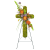 Natural Beauty Sympathy Cross™ - Standard. An arrangement by Avenue Flowers and Gifts. A moss-covered cross is enhanced with pincushion protea and...