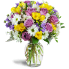 Sunshower Bouquet™ - Premium. An arrangement by Avenue Flowers and Gifts. Lavender roses, cheerful white daisies, and fragrant yellow freesia are...