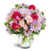 Sweet Surprise™ - Premium. An arrangement by Avenue Flowers and Gifts. Hot pink roses stand out among light pink and lavender daisies, spray...