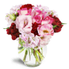 Joyful Heart™ - Deluxe. An arrangement by Avenue Flowers and Gifts. Bring joy to all with pink roses, lisianthus, stock, and red carnations..