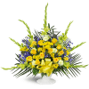 Heaven’s Promise Sympathy Tribute™ - Premium. An arrangement by Avenue Flowers and Gifts. Features a classic white basket blooming with blue...