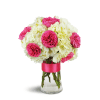 Summertime Chic™ - Deluxe. An arrangement by Avenue Flowers and Gifts. A gorgeous assortment of six fuchsia garden roses are arranged with white...