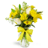 Smile a Mile Daisy Vase™ - Standard. An arrangement by Avenue Flowers and Gifts. Yellow lilies and daisies are arranged with cream roses and...